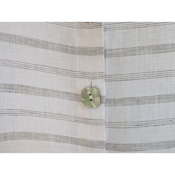 HABITAT Women's Linen Tunic Shirt Gray White Striped Roll Tab Sleeve Size XL - Picture 4 of 5